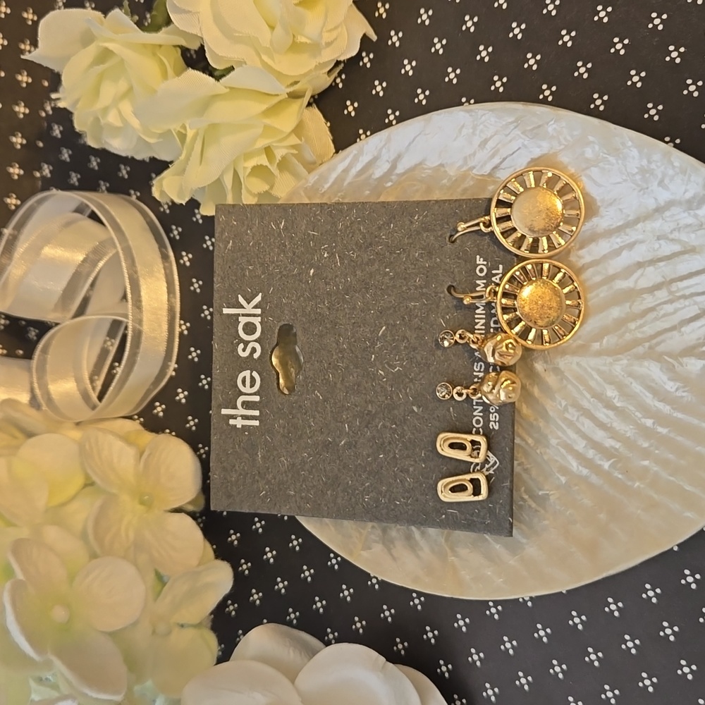 3pc The Sak Matte Celestial Gold Tone earrings set NWT